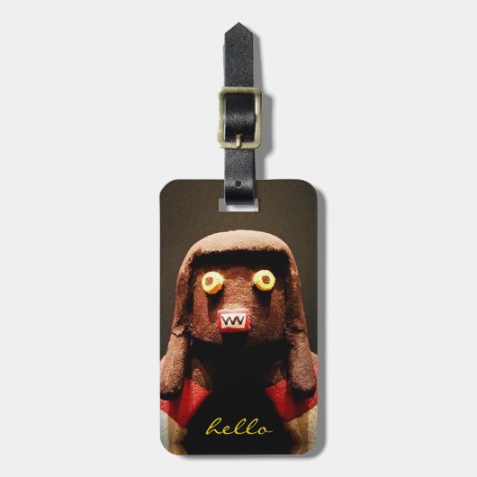 Étiquette À Bagage Kachina Doll Face Photo Hello Script Bold Cute (Devant Vertical)