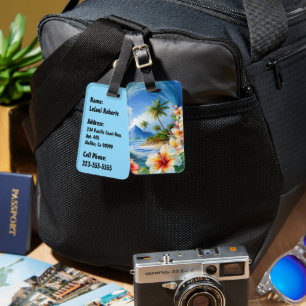 Étiquette À Bagage Kai Aloha Hibiscus Aquarelle Vague