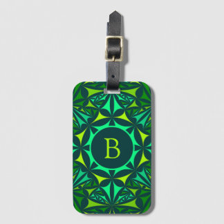 Étiquette À Bagage Kaleidoscope Monogramme Orné Vert Émeraude