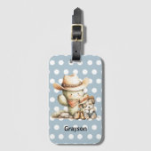 Étiquette À Bagage Kawaii Cactus Sleeping Puppy Dog Blue Polka Dot (Devant Vertical)