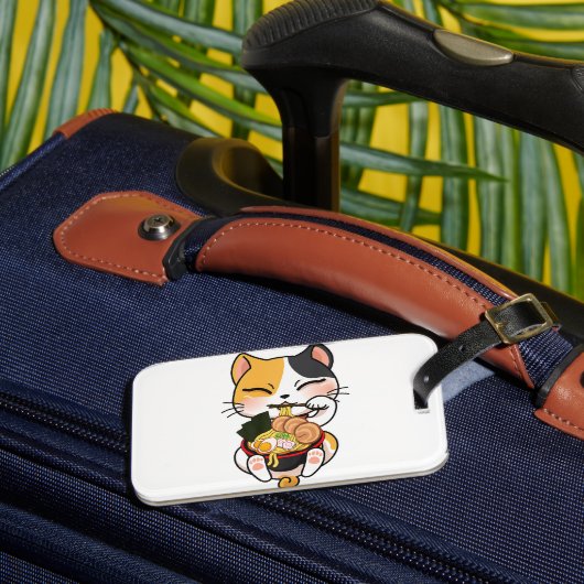 Étiquette À Bagage Kawaii Chat Manger Ramen Japonais Alimentation Ani (Insitu Rectoal 3)
