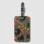 Étiquette À Bagage Kawaii Garden Art | Cute Black Cat Floral Pattern (Devant Vertical)