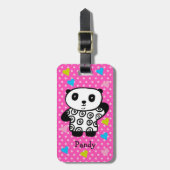 Étiquette À Bagage Kawaii Panda Ours Rose Girly Polka Coeurs Dot (Devant Vertical)
