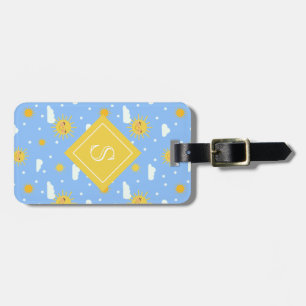 Étiquette À Bagage Kawaii Soleils Jaunes Et Motif Nuage