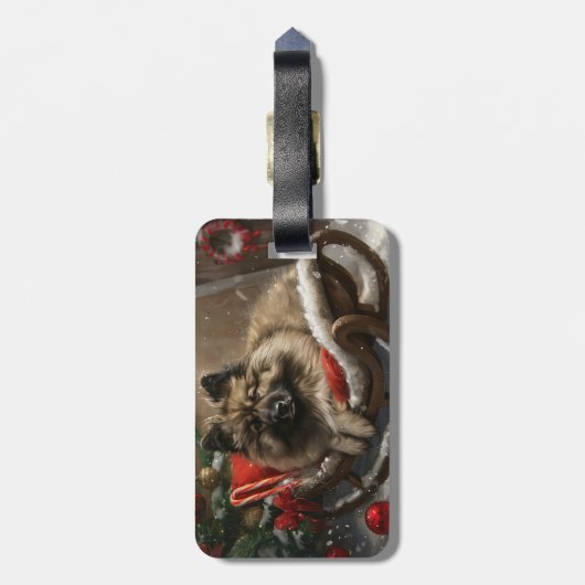 Étiquette À Bagage keeshond Festive de Noël de chien (Dos Vertical)