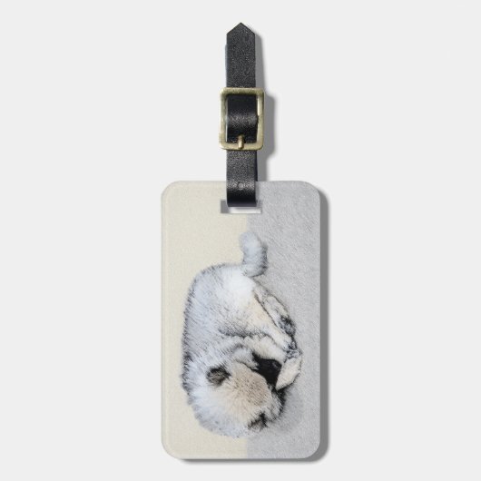 Étiquette À Bagage Keeshond Sleeping Puppy Peinture Chien Art origina (Devant Vertical)