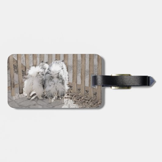 Étiquette À Bagage Keeshonds at the Gate Painting - Original Dog Art (Dos horizontal)