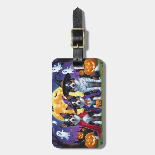 Étiquette À Bagage Kelpies australiennes Chiens Citrouille Halloween (Devant Vertical)