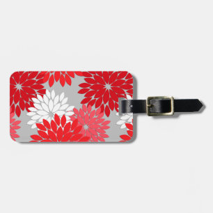 Étiquette À Bagage Kimono floral moderne Imprimer, Coral rouge et gri
