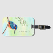 Étiquette À Bagage Kingfisher Aquarelle Bleu Orange Oiseau (Devant Horizontal)