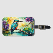Étiquette À Bagage Kingfisher perché au-dessus des Fleurs sauvages d' (Devant Horizontal)