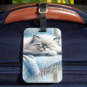 Étiquette À Bagage Kitten Endormi Cottagecore Rêve Bleu