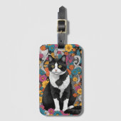 Étiquette À Bagage Kitty au milieu des fleurs (Devant Vertical)