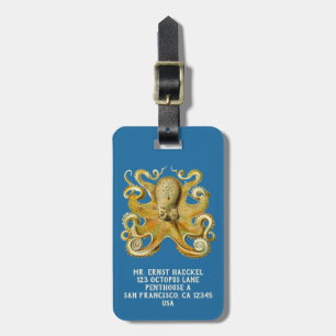 Étiquette À Bagage Kraken vintage, Pieuvre Gamochonia, Ernst Haeckel