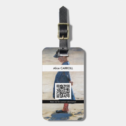 Étiquette À Bagage Kroyer - Petite fille sur Skagen Beach - Code QR (Devant Vertical)