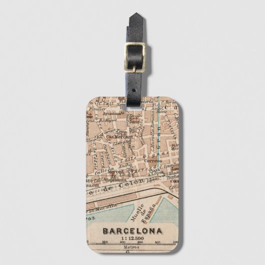 Étiquette À Bagage La carte ancienne de Barcelone (Devant Vertical)