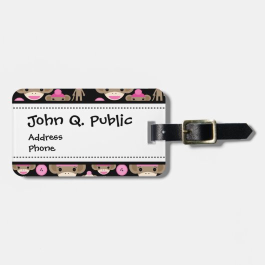 Étiquette À Bagage La chaussette rose Girly mignonne Monkeys des (Devant horizontal)