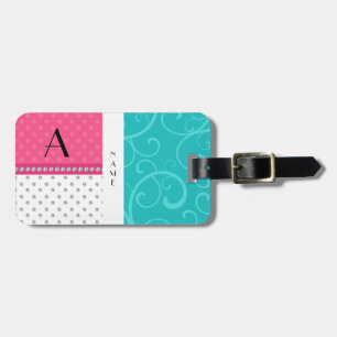 Étiquette À Bagage La turquoise nommée de monogramme tourbillonne
