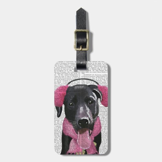 Étiquette À Bagage Labrador Noir Avec Bouteilles Oreilles (Devant Vertical)