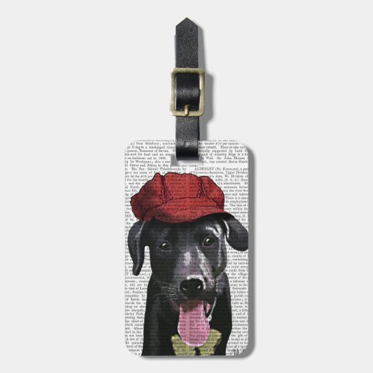 Étiquette À Bagage Labrador Noir avec Casquette rouge (Devant Vertical)