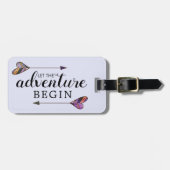 Étiquette À Bagage Laisser L'Aventure Commencer Flèche Coeur pourpre (Devant horizontal)