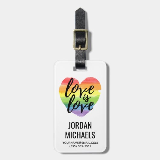 Étiquette À Bagage L'amour est l'amour| Coeur d'aquarelle arc-en-ciel (Devant Vertical)