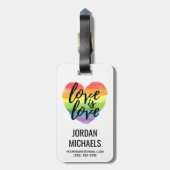 Étiquette À Bagage L'amour est l'amour| Coeur d'aquarelle arc-en-ciel (Dos Vertical)