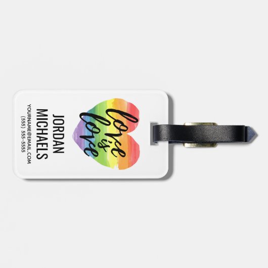 Étiquette À Bagage L'amour est l'amour| Coeur d'aquarelle arc-en-ciel (Dos horizontal)