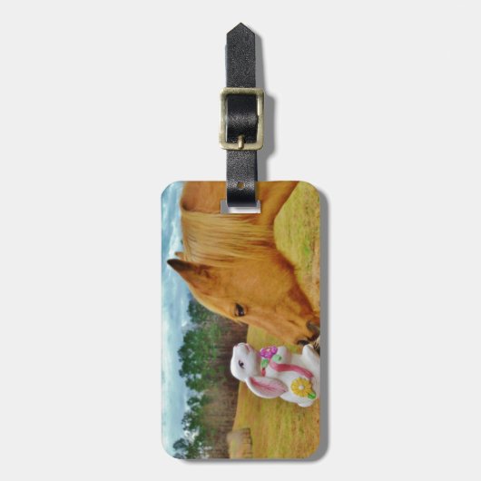 Étiquette À Bagage Lapin blanc et Cheval jaune (Devant Vertical)