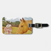 Étiquette À Bagage Lapin blanc et Cheval jaune (Devant horizontal)