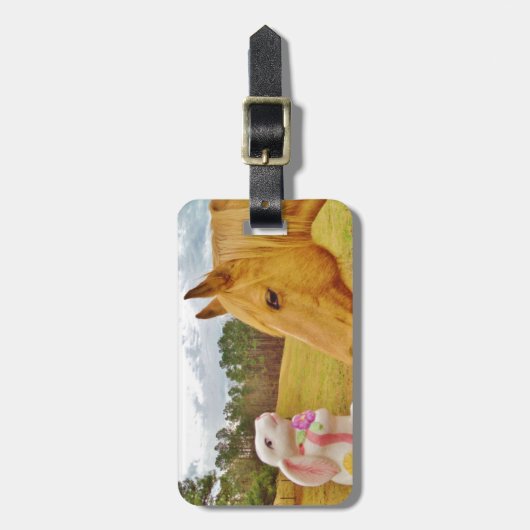 Étiquette À Bagage Lapin blanc et Cheval jaune (Devant Vertical)