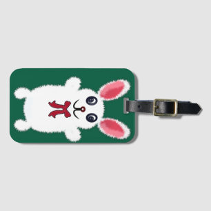 Étiquette À Bagage Lapin Blanc Mignon et Fluffy avec Nœud Rouge - Chr