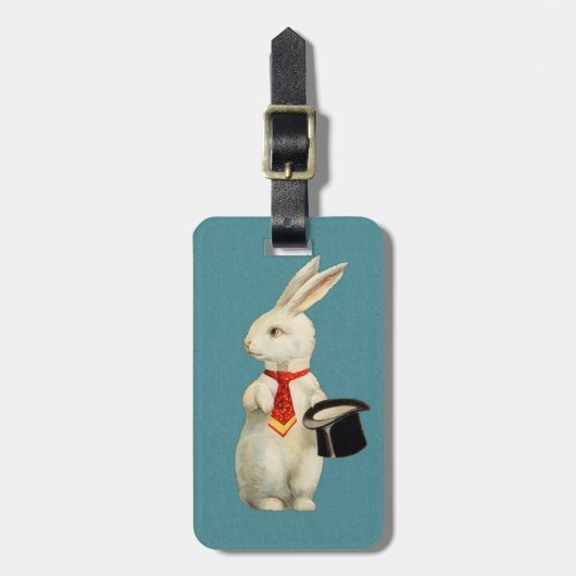 Étiquette À Bagage Lapin blanc vintage (Devant Vertical)