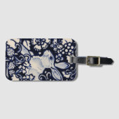 Étiquette À Bagage Lapin bleu et blanc Lapin Floral Bois Nature (Devant Horizontal)