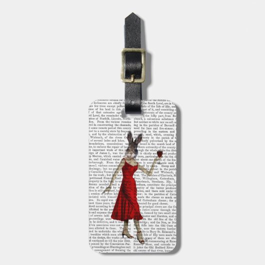 Étiquette À Bagage Lapin en robe rouge (Devant Vertical)