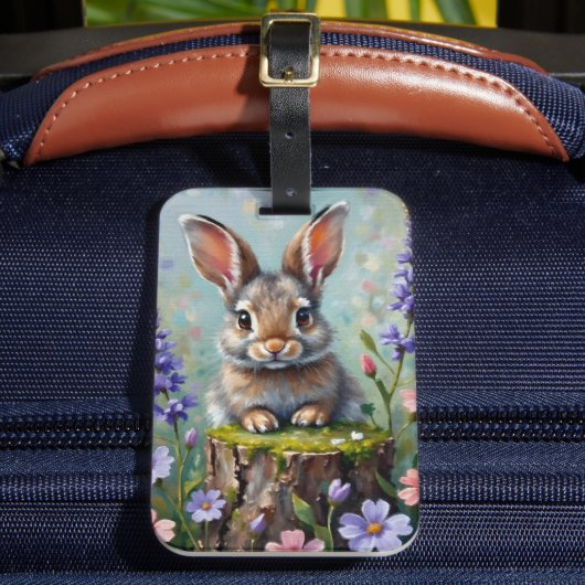 Étiquette À Bagage Lapin Fluffy dans un champ de fleurs (Insitu Rectoal 2)