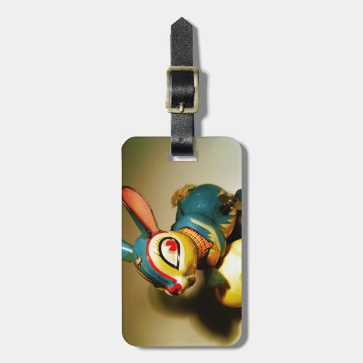 Étiquette À Bagage lapin jouet et oeuf jaune pâle (Devant Vertical)