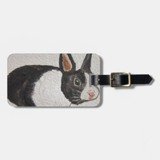 Étiquette À Bagage Lapin lapin d'aquarelle animal Marque à bagages (Devant horizontal)