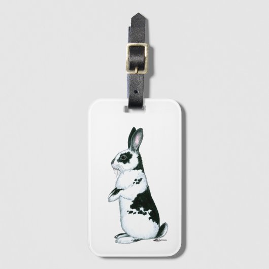 Étiquette À Bagage Lapin : Noir et Blanc (Devant Vertical)