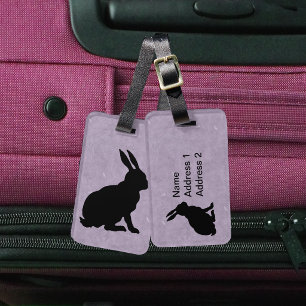 Étiquette À Bagage Lapin Noir Silhouette Lapin de Pâques Violet