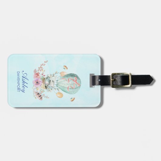 Étiquette À Bagage Lapin Whimsical Riding dans un ballon à air chaud (Devant horizontal)