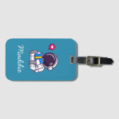 Étiquette À Bagage L'astronaute lit le livre enfants mignons (Devant Horizontal)