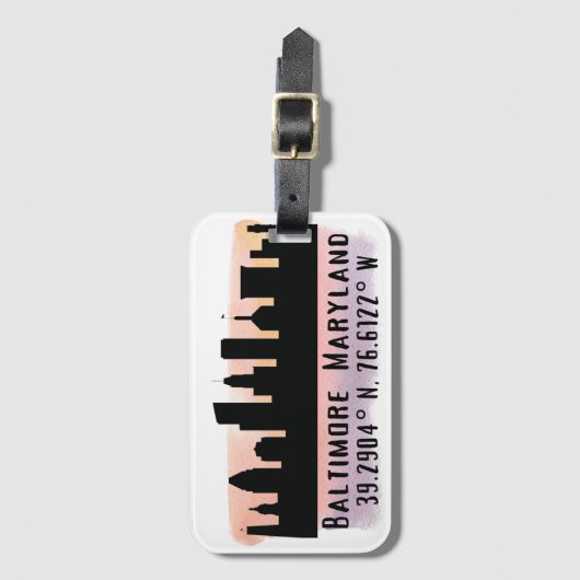Étiquette À Bagage Latitude et longitude de Baltimore Skyline (Devant Vertical)