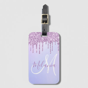 Étiquette À Bagage Lavande à goutte violette métallique personnalisée