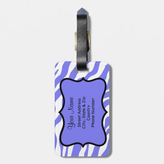 Étiquette À Bagage Lavande, Blanc & TealvZebra & Cheeta Personnalisé (Dos Vertical)
