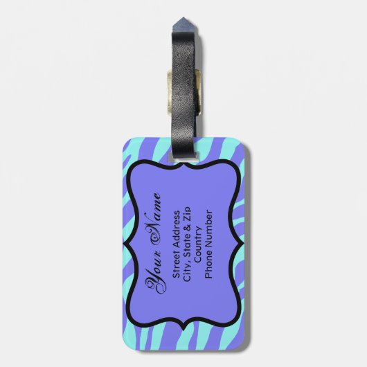 Étiquette À Bagage Lavande & Turquoise Zebra & Cheetah Pink Flower (Dos Vertical)