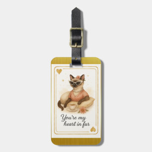 Étiquette À Bagage Le chat siamois boit du café