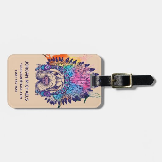 Étiquette À Bagage Le chef indien indigène de Sharpei | ajoutent le (Devant horizontal)