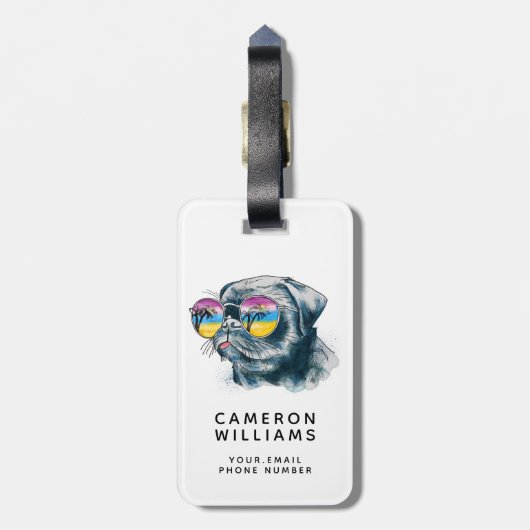 Étiquette À Bagage Le chiot tropical d'aquarelle | ajoutent votre nom (Dos Vertical)