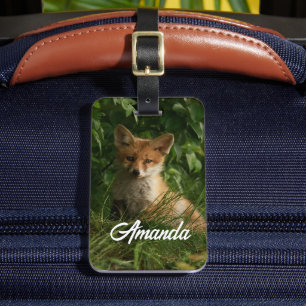 Étiquette À Bagage Le chou renard dans une forêt verte